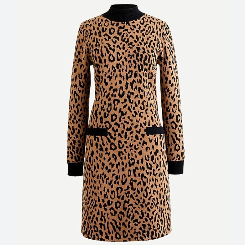 NWT J.Crew Leopard Print Sweater Dress with Pockets – Women’s Large - Picture 1 of 14